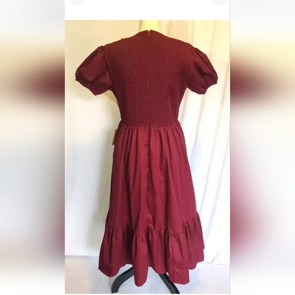 New W/Tags Ivy City Co Wine Red Smocked Addie Dress Large Holiday - Picture 10 of 11